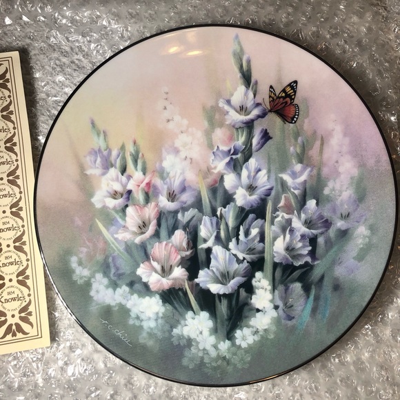 Jewels of the Flowers Complete Set 8 Porcelain w/ Platinum Rim by E. Knowles - Picture 15 of 17